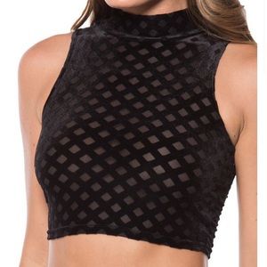 BlackMilk BurnedVelvet Diamond High Neck Crop - XS